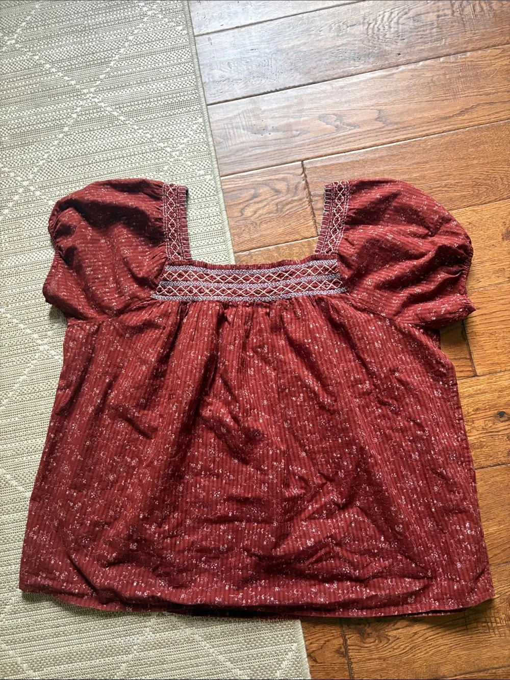Madewell Rust Smocked Square-Neck Peasant Blouse Women’s L